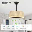 KAISITE 20 Inch Fandelier Ceiling Fan with Light Woven Rattan Ceiling Fan Dimmable LED Fan Light with Remote Control and APP Control Semi Flush Mount Ceiling Light with Fan for Bedroom Nursery