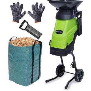 Electric Wood Chipper & Mulcher  15A Powerful Garden Shredder for Branches, Sticks & Yard Waste  Compact, Quiet & Easy to Use with Collection Bag