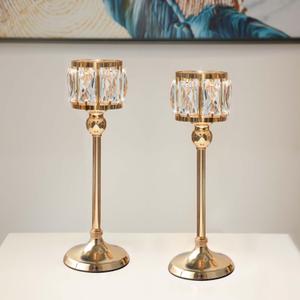 2 Piece Crystal Bowl Tealight Candelabra Votive Candle Stands, Wedding centerpieces for Tables Crystal CandlestickCenterpiece Table Decorations (Gold 2PS)