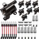 UF262 Round Ignition Coils Pack/Double Iridium Spark Plugs/Spark Plug Wires for Chevy Avalanche Express Tahoe Silverado Suburban 1500 HD GMC Savana Sierra Yukon HUMMER H2 V8 4.8L 5.3L 6L 8PSC