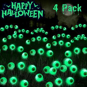 4 Pack Halloween Decorations Outdoor Lights - 32LED Solar Scary Eyeball Pathway Light Swaying by Wind, Waterproof Solar Halloween Stake Lights for Garden Porch Lawn Pathway (Green)