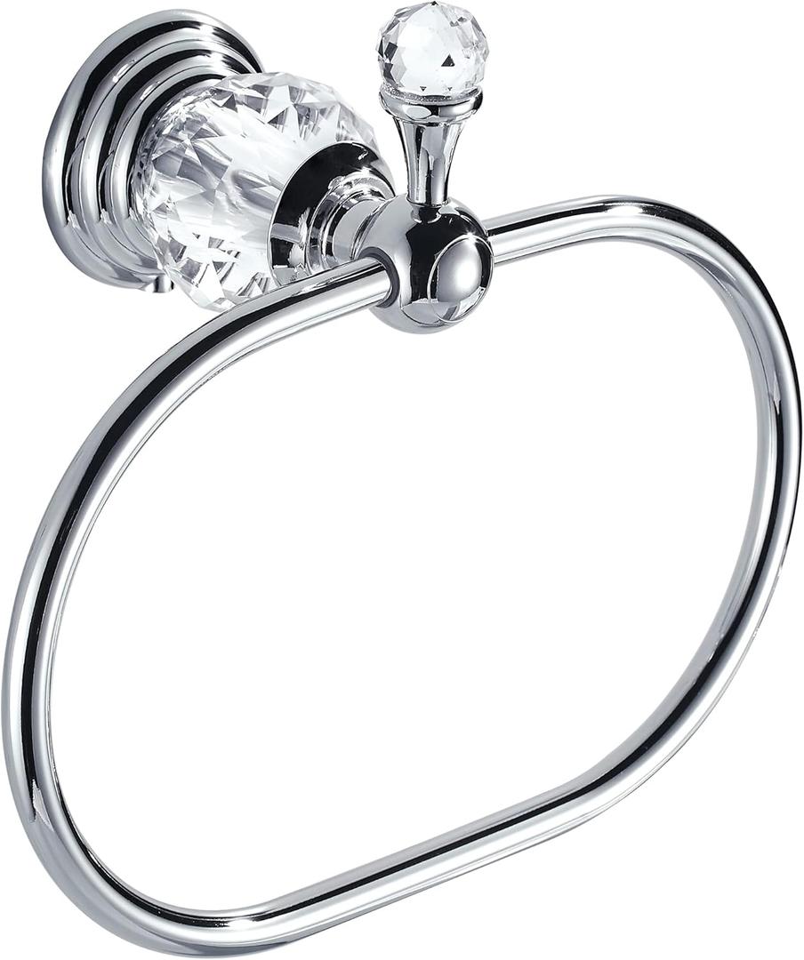 WOLIBEER Chrome Towel Ring,Crystal Hand Towel Holder,Bath Oval Hand Towel Rack Hanger Wall Mounted Bling Bathroom Accessories