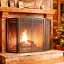 FireBeauty Fireplace Screen 3 Panel Wrought Iron Black Metal 48"(L) x30(H) Spark Guard Cover (Modern)