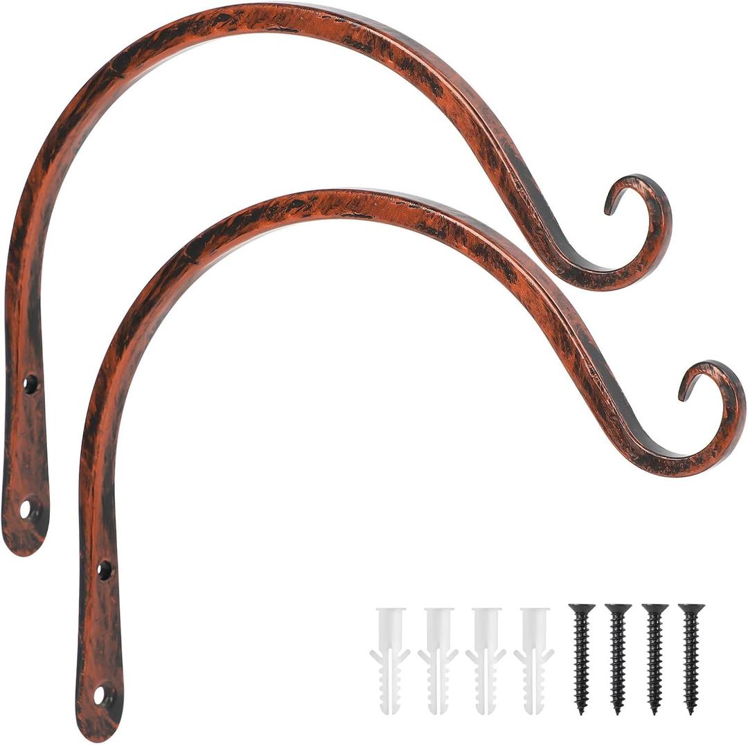 FEED GARDEN 2 Pack 8 Inch Hanging Plant Bracket Wall Hooks Decorative Plant Hangers for Outdoor Hanging Bird Feeders, Wind Chimes, Plant Baskets, Antique Bronze