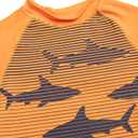 Big Chill Boys Swim Set - 2 Piece Quick Dry UPF50+ Protection Rash Guard Swim Shirt Short Sleeve and Swimming Trunks for Boys, Size 7, Orange Gradient Shark