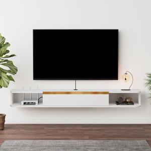 Floating TV Stand, 47'' Wall Mounted Entertainment Center TV Media Console, Floating Shelves with Door, Floating TV Cabinet Large Storage TV Bench for Living Room (White, 47.64IN)