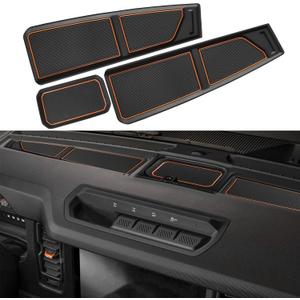 SENSHINE Silicone Dash Dashboard Cover Mat for Ford Bronco Accessories 2021 2022 2023 2024 2025 Anti Dust Dash Pad Tray Insert Liners Compartments Mat for Bronco 3Pcs Set Premium Custom (Orange Trim)