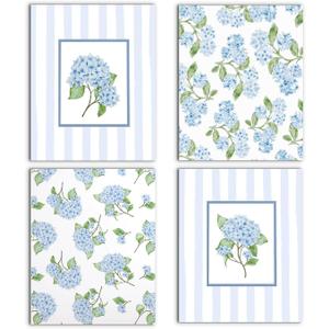 WUCHJ Blue Hydrangea Floral Wall Art Decor, Grand Millenial Grandma Core Decor, Grandmillennial Hydrangea Flower Canvas Artwork Posters for Home Bedroom Dorm, 8x10 Inches Set of 4 Unframed