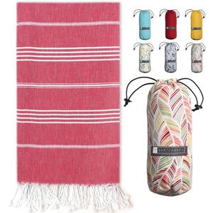 BAY LAUREL Turkish Beach Towel with Travel Bag 39 x 71 Quick Dry Sand Free Lightweight Large Oversized Towels Light (Red)