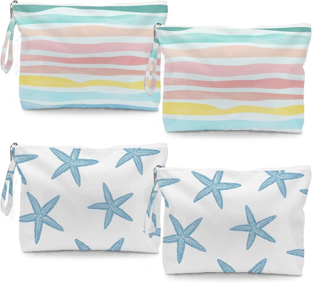 Fokongna 4PCS Wet Dry Bag Waves Rainbow Wet Bag Beach Bags for Swimsuit Toiletry Bags Travel Essentials For Women, Beach Travel Gym for Swimsuit Dirty Diaper Gifts