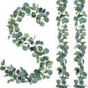 Sggvecsy 2 Pack Artificial Eucalyptus Garland Greenery Leaves Handmade 3D Silk Vines Silver Dollar Leaves Faux Leaf Plants for Wedding Wall Table Party Home Fireplace Bedroom Decor