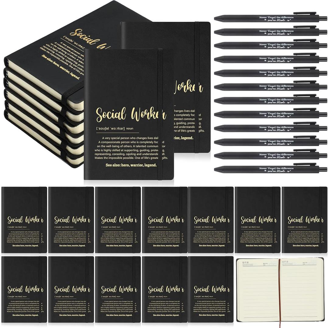 Supervitae 48 Pcs Social Worker Appreciation Gifts Set 24 Mini Notepads Journal 24 Ballpoint Pen Thank You Gifts Bulk for Xmas Coworker Employee Teacher Nurse Volunteers Office(Black)