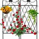 2 Pack Black Garden Trellis for Climbing Plants Outdoor 47” x 16” Climbing Rose Trellis Wrought Iron Trellis Ivy Cucumbers Decorative Metal Flat Trellis