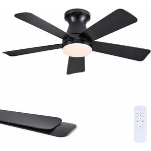 41" Black Low Profile Ceiling Fans with Lights and Remote, Modern Flush Mount Ceiling Fan Light with Quiet Reversible DC Motor for Bedroom Kitchen