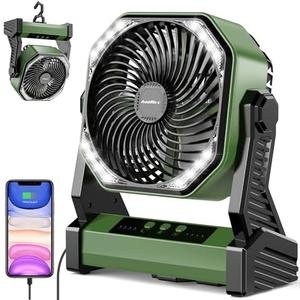 20000mAh Camping Fan, Rechargeable Portable Fan with 400 Lumes Light, 360° Rotatable Hook, 270° Pivot, 4 Speeds, 58Hrs Battery Powered for Tent Car Trip Outdoor BBQ Hurricane Power Outages