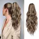 Ponytail 18 inch Curly Claw Clip in Wavy Long Pony Tails Synthetic Hairpiece Fake Hair for Women Girls Daily Party - Light Brown & Blonde Hair Extensions