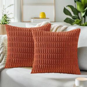QUORGVES Fall Rust Pillow Covers 18x18 Inch Set of 2 Corduroy Terracotta Throw Pillow Covers Decor for Sofa Living Room Couch Bed Burnt Orange Pillow Covers