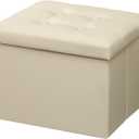 AmasSmile Storage Ottoman Folding Foot Rest Stool, Leather Footstool Bench, Short Ottoman Stool, Storage Foot Rest Store, Books (Beige, 17"*13"*13")