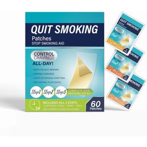 Nicotine Patches, 60 Count 3 Steps Complete Quit Smoking Kit, Step 1 2 3 Helping Quit Patches 7mg 14mg 21mg, Effective Stop Smoking Aids for Heavy Smokers, Easy & Effective Anti-Stickers