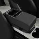 Car Center Console Armrest Pillow, 13.9"7.95" Leather Car Armrest Cover Cushion with Cup Holder & Phone Holder, Universal Memory Foam Middle Console Arm Rest Protector Cover (Black)