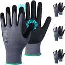 JDL Safety Work Gloves MicroFoam Nitrile Coated 3 Pairs, Seamless Knit Nylon Gloves with Touchscreen Fingers, Non-slip Working Gloves for Women Men, Ideal for Gardening, General Purpose, Grey, Large