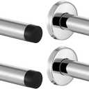 JQK Door Stopper Chrome, 304 Stainless Steel Thicken 1mm Sound Dampening Door Stop Bumper Wall Protetor 4 Pack, Polished Chrome, DSB5-CH-P4 (Chrome & Black Tip)