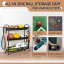 STORAGE MANIAC Basketball Rack 3-Shelf Training Stand Ball Holder Sports Ball Cart Garage Organizer Ball Basket Storage, Ball Rack for Garage or Gym, Indoor & Outdoor Sports Equipment Organizer