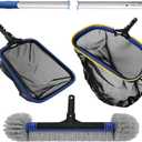 Poolvio 5-in-1 Pool Cleaning Kit - Includes Semi-Deep Skimmer Net, Aluminum Leaf Rake, 20' Pool Brush with 13ft Adjustable Pole