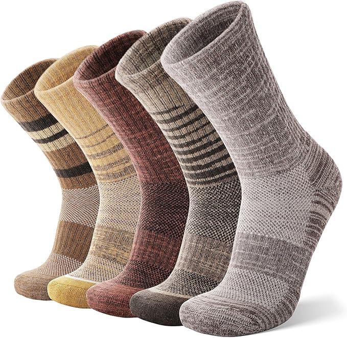ANTSANG Merino Wool Hiking Socks for Men & Women 5 Pairs Thermal Warm Winter Thick Cushion Moisture Wicking Crew Boot Socks (Large, Yellow)