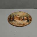 XNXLDYLH Vintage Winter Christmas Scene Oval Framed Wall Art Decor, Winter Christmas Town Village Cabin Cottage Hanging Wall Decor Decorations, Country Farmhouse Canvas Prints Art Paintings,11.5x8.5In