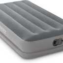 Intex 64112E Dura-Beam Standard Prestige Air Mattress: Fiber-Tech – Twin Size – Built-in USB Electric Pump – 12in Bed Height – 300lb Weight Capacity