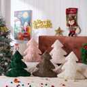 Lanpn Christmas Tree Pillows Set of 2, Tree Christmas Decoration Winter Soft Cute Xmas Tree Shaped Throw Cushion for Bedroom Couch Sofa Xmas Decor (18x16 inch, Beige)