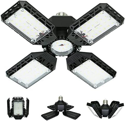 QiyuanLS LED Garage Light, 150W Deformable Garage Ceiling Lights, 15000LM, 4 Adjustable Panels, E26/ E27 Shop Lights for Basement, Barn, Workshop, High Bay Light