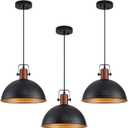 12 Inch Black Pendant Lights Hammered Matte Pendant Lights for Kitchen Island Industrial Farmhouse Adjustable Height Dome Hanging Light Fixtures for Barn, Dining Room 3 Packs