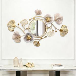 47'' Large Wall Mirror,Wall Mirrors Decorative,3D Metal Ginkgo Flower Leaf Design,Multi-Angle Hanging,for Living Room, Entrance or Hallway Wall Decor