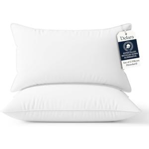Bed Pillows Set of 2 GOTS Certified Organic Cotton Sateen Shell, Down Alternative Fill, Hypoallergenic, Cooling & Breathable, GOTS + Oeko-TEX + GRS, Eco-Friendly, Standard 20"x28"