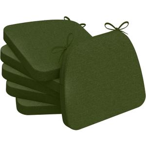 AAAAAcessories D-Shaped Chair Cushions, 2" Thick Dining Chair Pads with Ties and Removable, Machine-Washable Cover, 17" x 16", Set of 6, Dark Olive Green