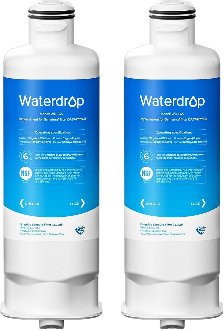 Waterdrop WD-F45 Replacement for Samsung® DA97-17376B, HAF-QIN/EXP, DA97-08006C, RF28R7201SR, RF28R7351SG, Refrigerator Water Filter, 2 Filters