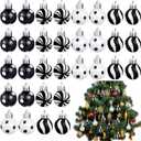 Lenwen 54 Pcs Mini Christmas Balls Ornaments Black and White Christmas Tree Decorations 1.18 Inch Xmas Striped Dots Shatterproof Plastic Hanging Ornaments for Small Tree Wreath Holiday Party Decor