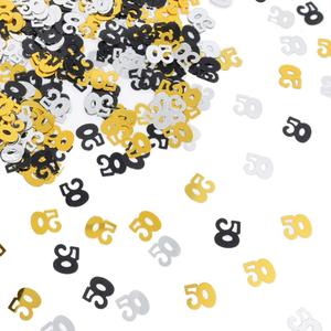 Number 50 Confetti Shiny Table Confetti for 50th Birthday Anniversary Party Decoration, Black Gold Silver, 1.59 Oz
