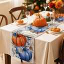 Artscope Pumpkins Eucalyptus Leaves Fall Table Runner,Autumn Seasonal Kitchen Dining Table Decoration for Fall Home Decor 13x48 Inch-Light-Colored Wood