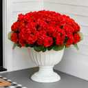 12 Bundles Artificial Geranium Fake Flowers for Outdoor UV Resistant, Outside Spring Red Flower Decoration for Home Kitchen Table Cemetery Garden Planter, Front Door Silk Faux Plants