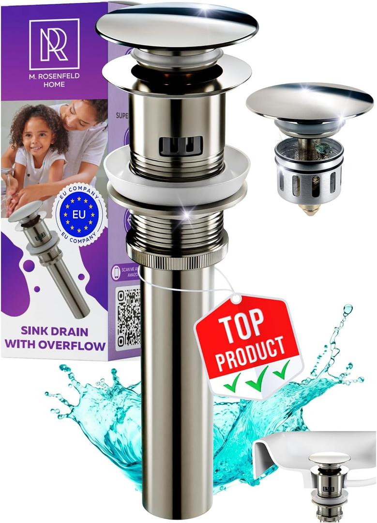 Brushed Nickel Pop Up Drain with Overflow - 1.6"- 1.9" Pop Up Drain for Bathroom Sink - Universal Bathroom Sink Drain Kit - All Metal Pop Up Sink Drain Stopper Rustproof Brass and 304 Stainless Steel Brushed Nickel Pop Up Drain with Overflow - 1.6"- 1.9" Pop Up Drain for Bathroom Sink - Universal Bathroom Sink Drain Kit - All Metal Pop Up Sink Drain Stopper Rustproof Brass and 304 Stainless Steel