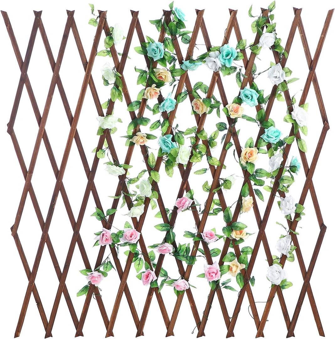 MyGift Nature Wood Trellis, Expandable Wall Lattice Panels for Outside, Decorative Lattice Trellis Frame for Climbing Plants Vine Ivy Rose Cucumbers Outdoor Balcony Garden
