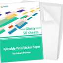 Gwybkq Sticker Paper Printable Vinyl for Inkjet Printer, 50 Sheets Glossy White Waterproof Labels