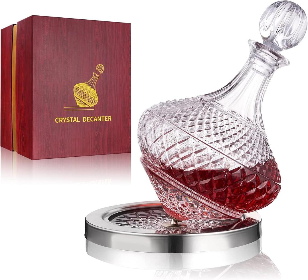 Spinning Wine Decanter with Stopper, 50 oz Red Wine Decanter Crystal and Gift Box, for Wedding Gift, Birthday, Valentine’s Day, Christmas Day