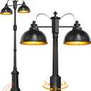 360°Motion Sensor Outdoor Post Lights with GFCI Outlet 2-Head,4 Modes Dusk to Dawn Lamp Post Light Fixture,Waterproof Aluminum Outside Light Posts Outdoor Lighting for Yard Garden Driveway,Hardwired
