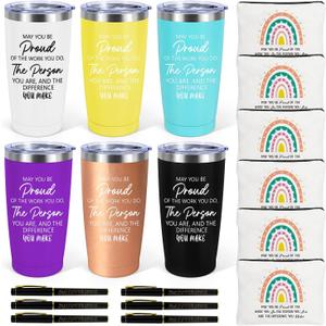 6 Set Employee Appreciation Gifts Bulk, Gift for Coworkers Teachers Nurses, 20 OZ Inspirational Stainless Steel Tumbler Makeup Bags Pen Thank You Gifts For Women Men Team Staffs (20OZ, May You)