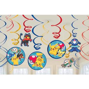 Pokemon Spiral Hanging Decorations (Pack of 12) - Multicolor Paper Swirls - Perfect for Kids' Themed Parties & Events