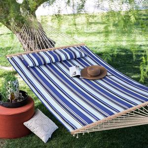 Lazy Daze Hammocks 12 FT Double Quilted Fabric Hammock with Spreader Bar and Detachable Pillow, 2 Person Hammock for Outdoor Patio Backyard Poolside, 450lbs Weight Capacity
